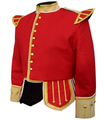 Red / Buff Pipe Band Doublet (Melton Wool with Gold Trim)